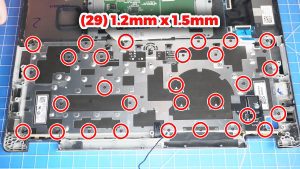 Unscrew and remove the keyboard (29 x 1.2mm x 1.5mm).