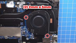 Unscrew and remove the left cooling fan (2 x M2 x 5mm).