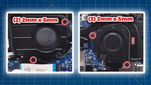 Unscrew and remove the Left and Right Cooling Fans (4 x 