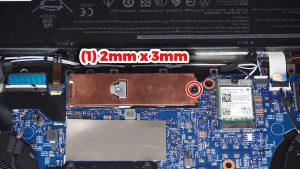 TO REMOVE THE 2230 SSD: Unscrew and remove the SSD and heat shield (1 x 