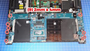 Unscrew and turn over the Motherboard (9 x 