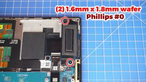 Unscrew and remove the speaker that covers the SD Card Reader Daughterboard (2 x 1.6mm x 1.8mm wafer).