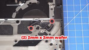 Unscrew and remove the Power Button (4 x M2 x 2mm wafer).