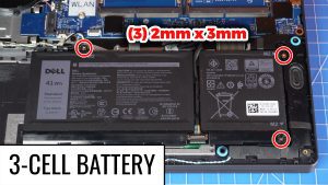 Unscrew and remove the Battery (3-CELL BATTERY: 3 x 