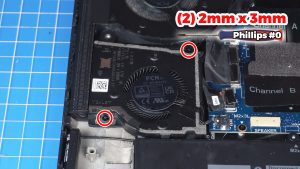 Unscrew and remove the Left Cooling Fan (2 x 