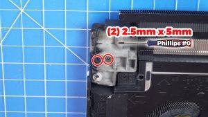 Unscrew the left and right LCD hinges from the bottom side (4 x M2.5 x 5mm).