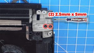 Unscrew the left and right LCD hinges from the top side (4 x M2.5 x 5mm).