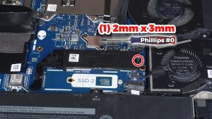 Unscrew and remove the SSD thermal bracket (1 x M2 x 3mm).