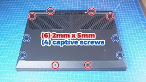 Unscrew the bottom base cover (6 x M2 x 5mm) (4 X captive screws).