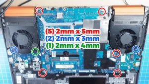 Unscrew and remove the Motherboard (5 x 