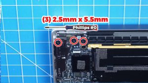 Unscrew the left and right LCD hinges (6 X 2.5mm x 5.5mm).