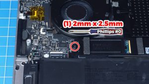 Unscrew and remove the SSD thermal bracket (1 X 2mm x 2.5mm).