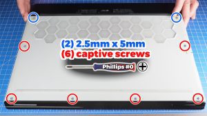 Unscrew the Bottom Base Cover (2 x M2.5 x 5mm) (6 X captive screws).