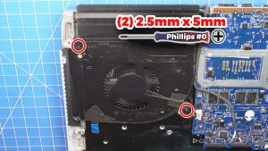 Unscrew the left and right cooling fans (4 x M2.5 x 5mm).