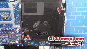 Unscrew the left and right cooling fans (4 x M2.5 x 5mm).