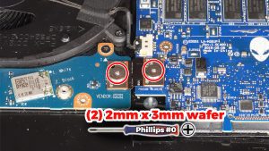 Unscrew and disconnect the I/O board cable that bridges the left I/O circuit board to the motherboard (2 x M2 x 3mm wafer).