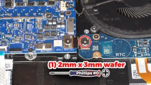 Unscrew and disconnect the I/O board cable that bridges the right I/O circuit board to the motherboard (1 x M2 x 3mm wafer).