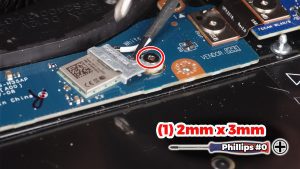 Unscrew and remove the WiFi bracket (1 x M2 x 3mm).