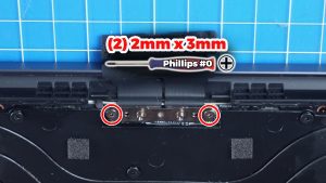 Unscrew and disconnect the LCD bracket and cables (2 X 1.4mm x 1.3mm) (2 x M2 x 3mm).