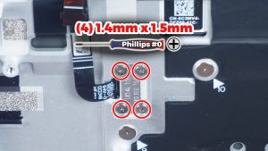 Unscrew and remove the power button bracket (4 X 1.4mm x 1.5mm).