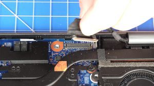 Unscrew and remove the display cable bracket (1 x M2 x 3mm).