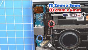 Unscrew and then lift the left LCD Hinge (1 x M2 x 3mm) (1 x 