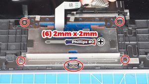 Unscrew and remove the bracket and Touchpad (6 x M2 x 2mm).